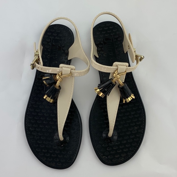 Juicy Couture Black White Tassel Jelly Sandal sz 6 - Picture 9 of 12